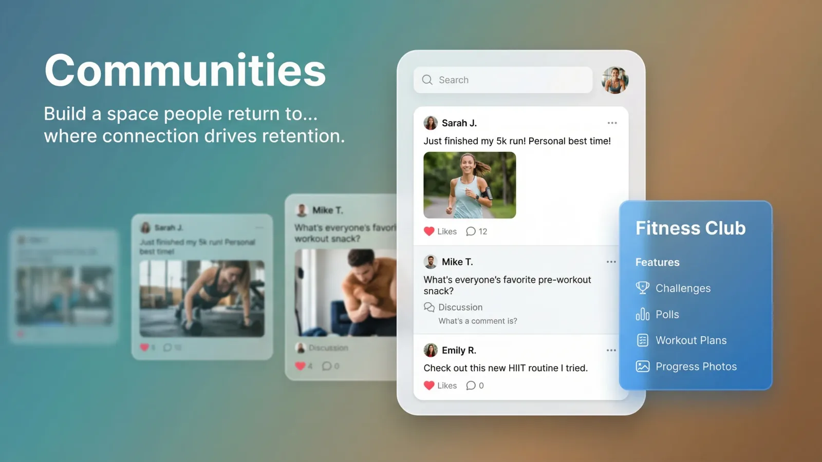 Community discussion feed with member list and engagement features