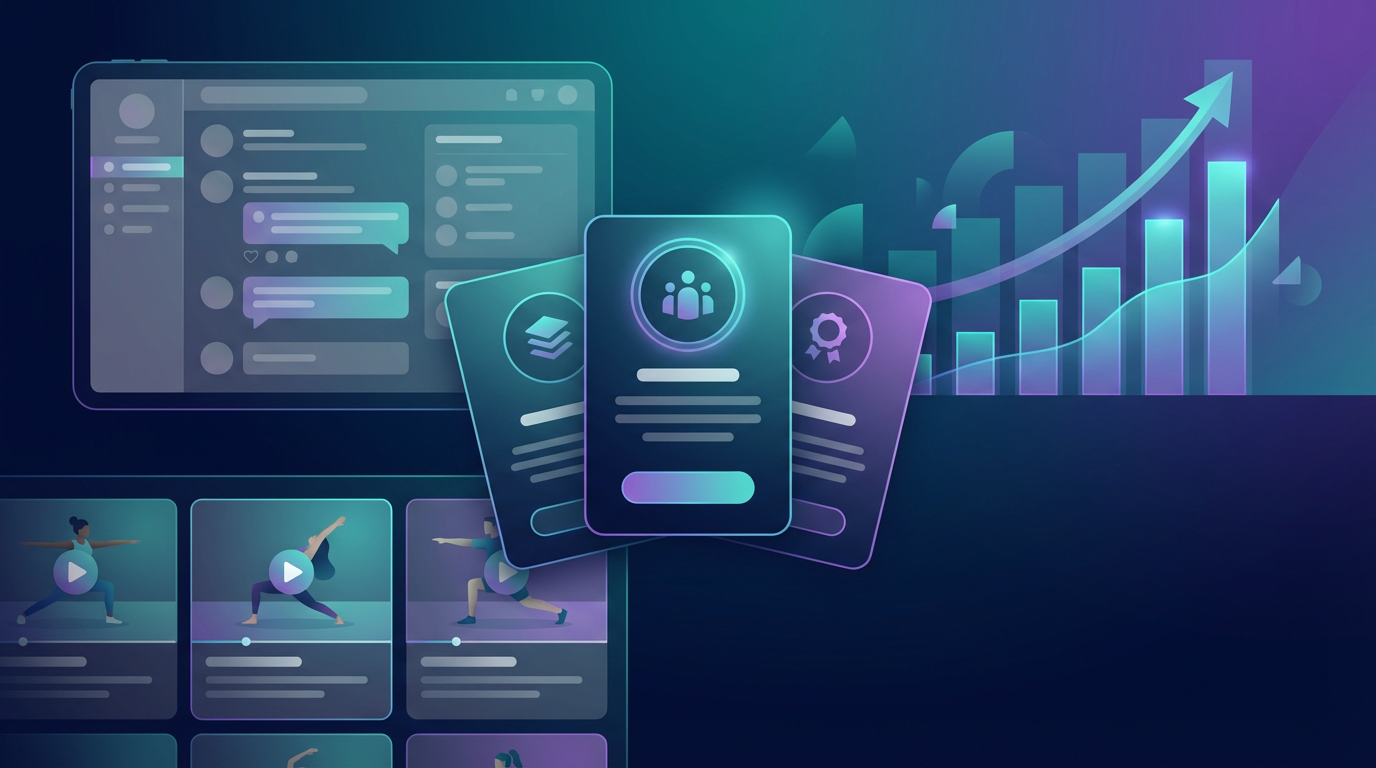 Desktop flat-lay showing membership dashboard with subscription tiers and weekly planning