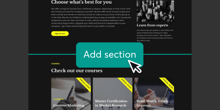 LearnWorlds drag-and-drop page builder interface